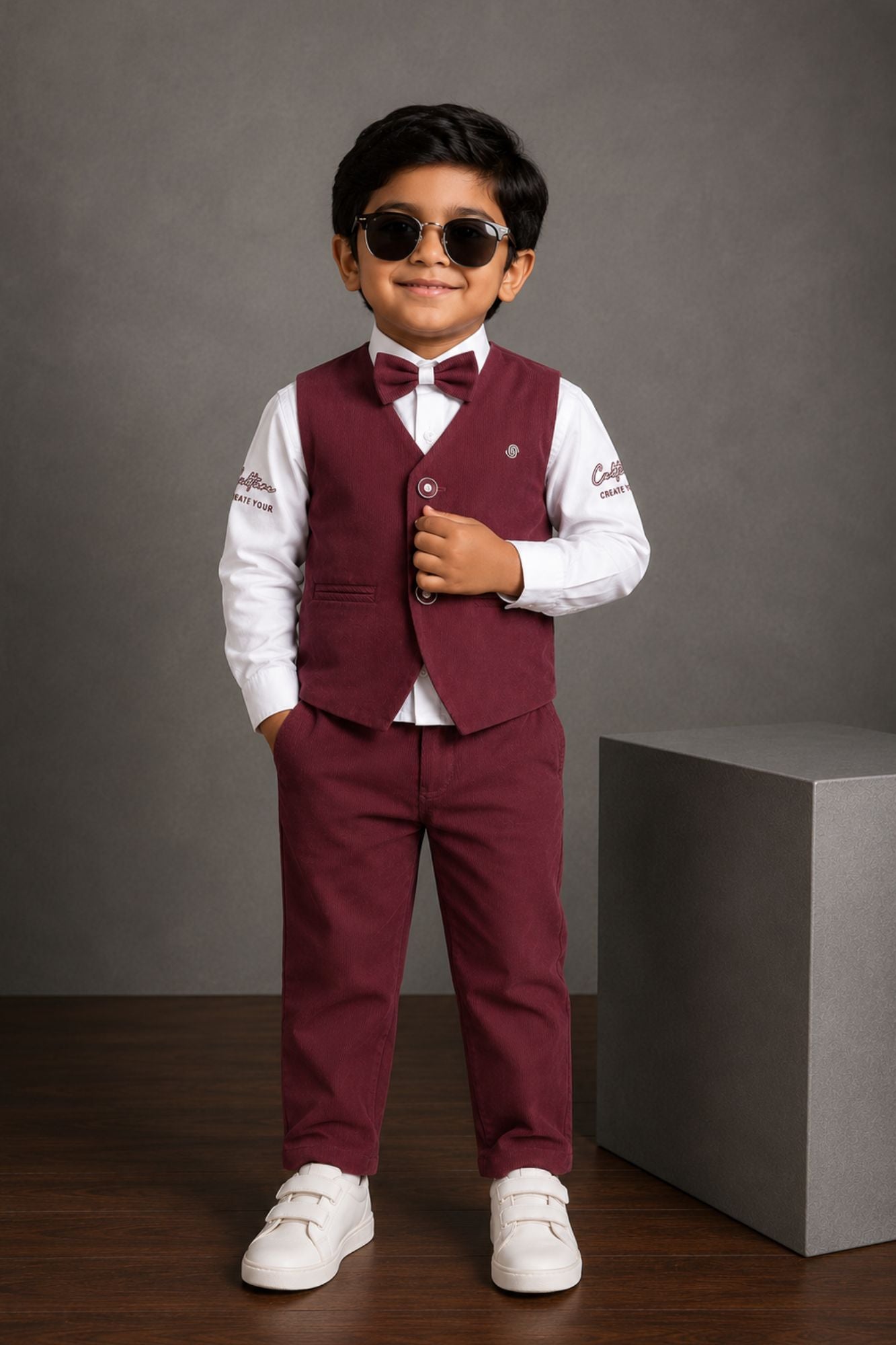 Boys Dusty Rose  Waistcoat Suit Set with Bow Tie