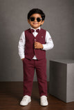Boys Dusty Rose  Waistcoat Suit Set with Bow Tie