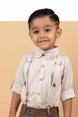 Little Collars Fawn Shirt And Brown Pant With Bow Set For Boys