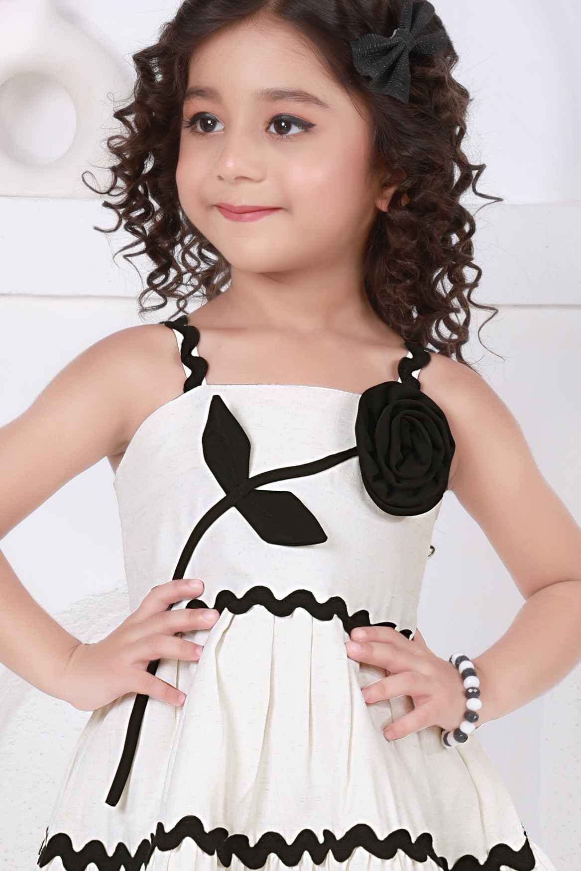 Classic White Frock With Floral Embellishment For Girls