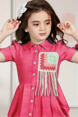 Rani Pink Dress With Crochet Embellished For Girls