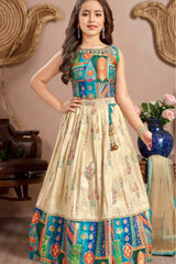 Multicolor Banarasi Silk Pattu Pavadai With Stone Work For Girls