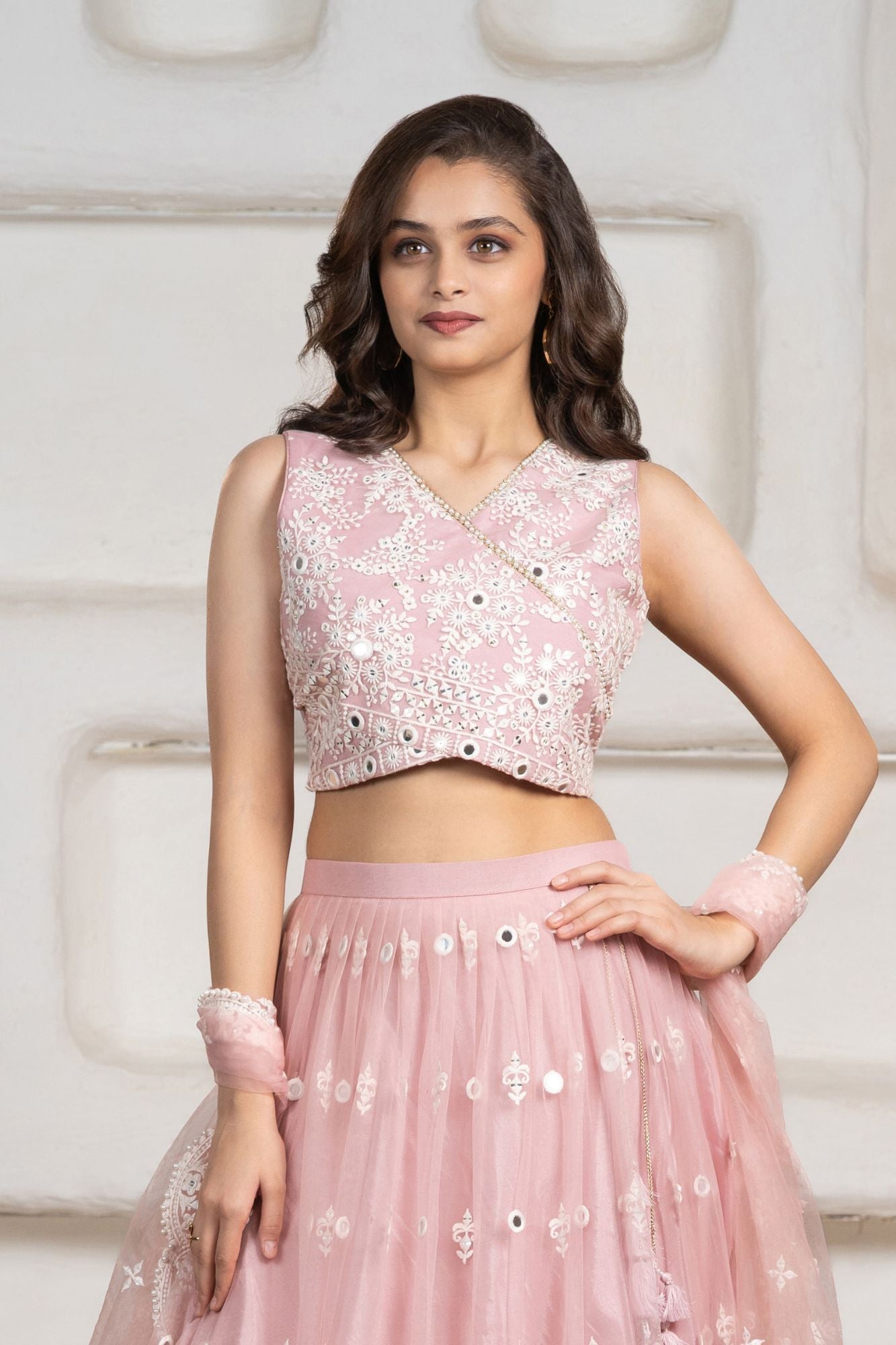 Blush Pink Embroidered Lehenga Choli Set with Dupatta For Girls