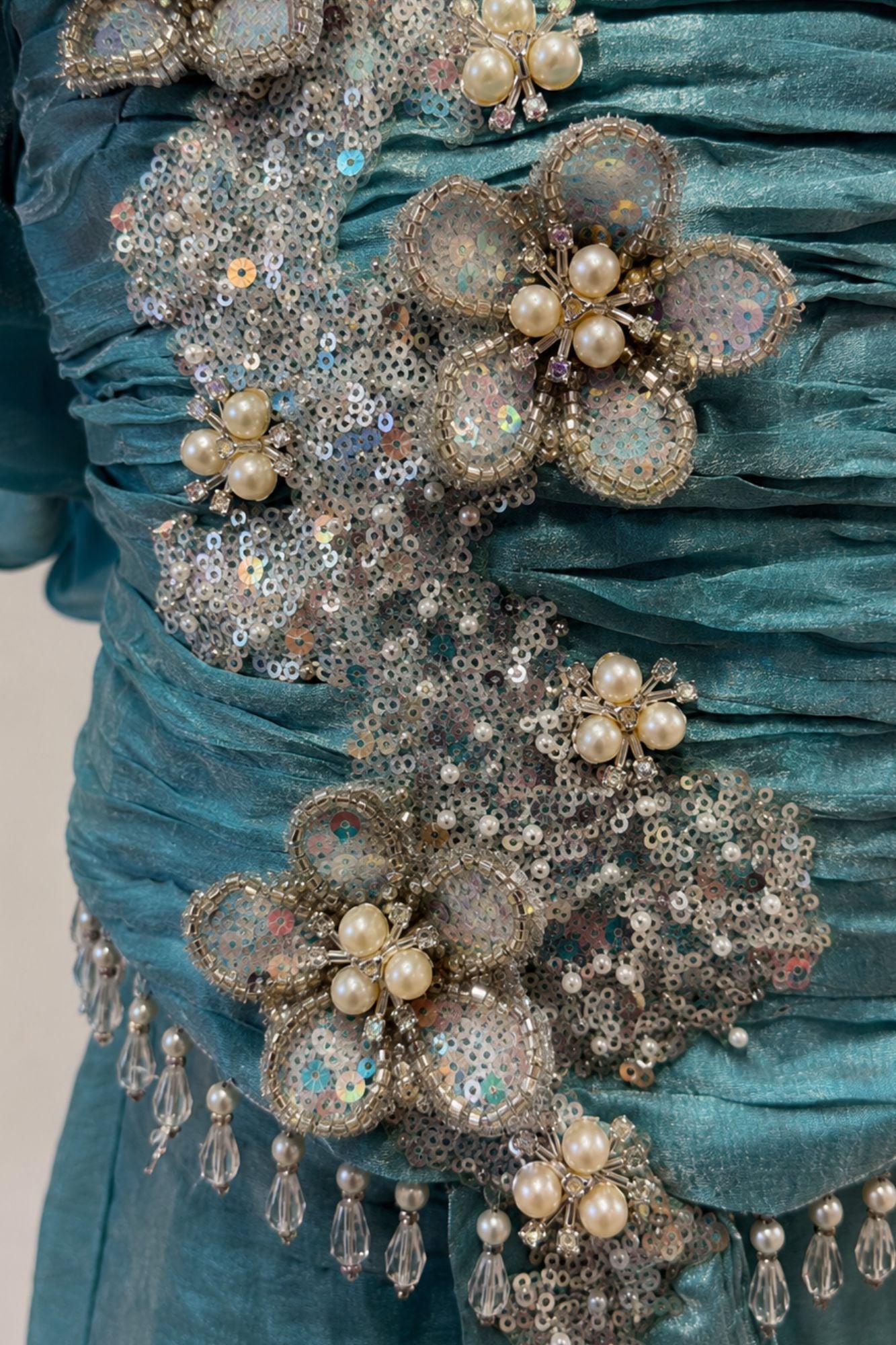Girls Teal Blue Sequin Embellished Draped Sharara Set