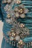 Girls Teal Blue Sequin Embellished Draped Sharara Set