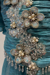 Girls Teal Blue Sequin Embellished Draped Sharara Set