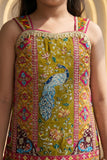 Girls Rani Pink Festive Peacock Embroidered Kurti with Flared Sharara Pants
