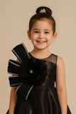 Black Layered Party Gown with Oversized Floral Appliqué For Girls