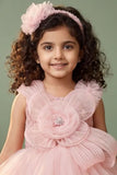 Girls Baby Pink Designer Frock with 3D Floral Detail and Layered Tulle
