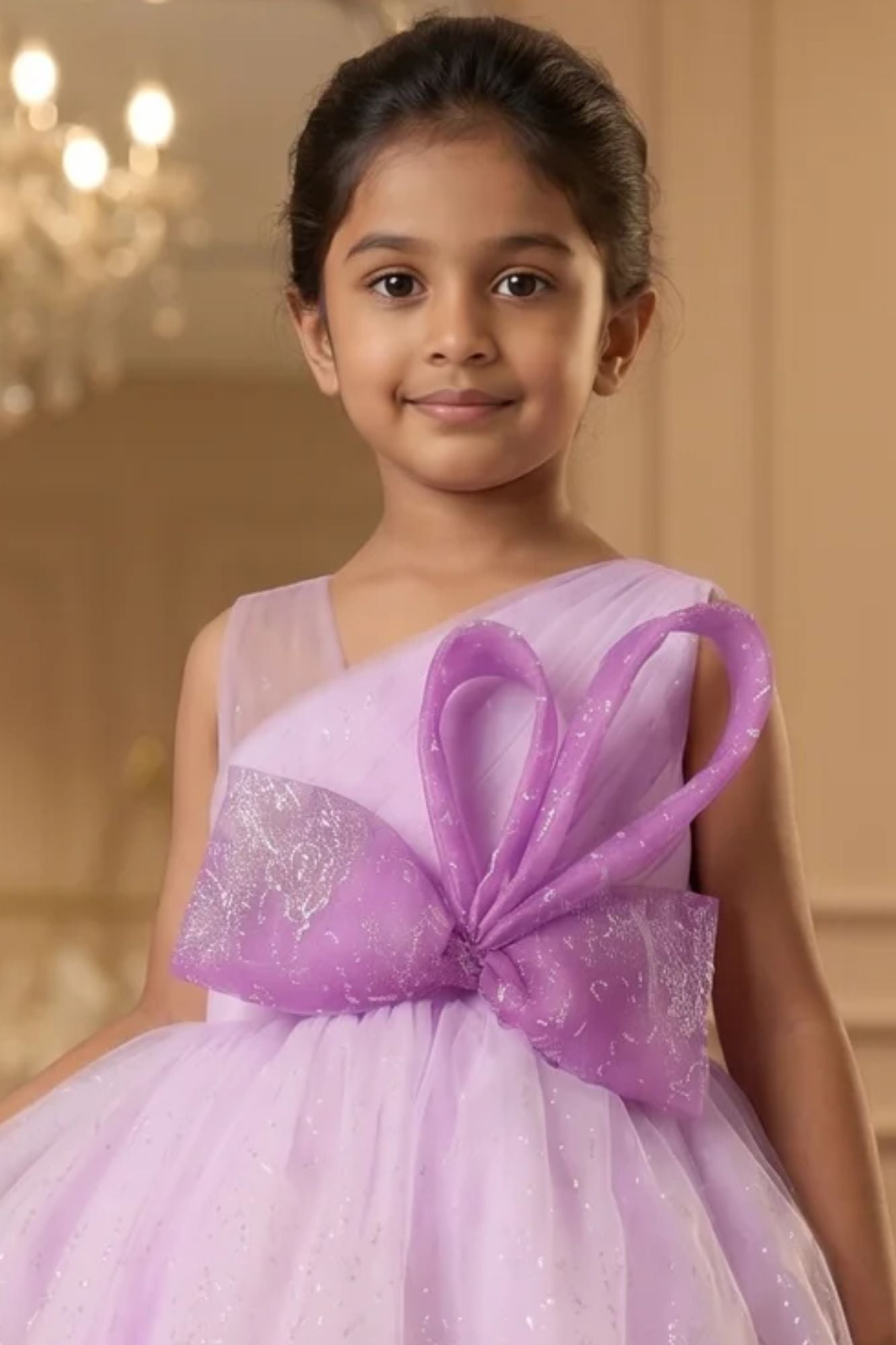 Purple Ombre With Bow Embellishment Party Wear Frock for Girls
