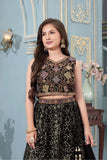 Black Thread Embroidered Lehenga Choli Set with Dupatta For Girls