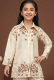 Cream Thread Embroidered Palazzo Set For Girls