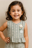 Grey Hakoba Co-ord Set With Frill Detail For Girls