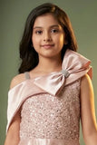 Girls Blush Pink One-Shoulder Party Wear Gown