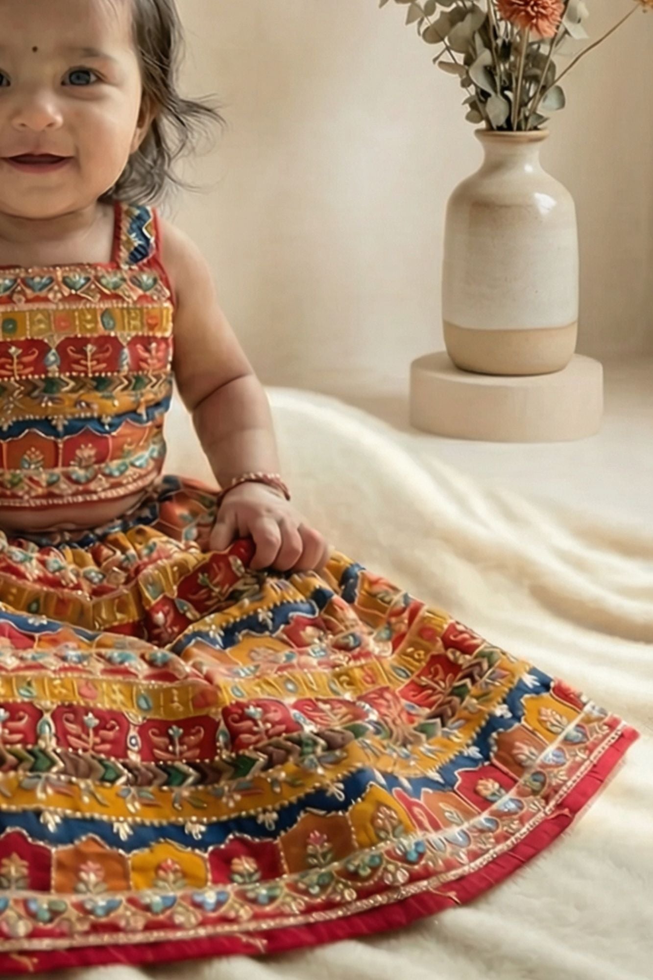 Yellow With Multicolor Printed Ethnic Lehenga Choli For Girls