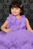 Purple Sleeveless And Floral Embellished Tail Back Frock For Girls