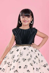 Black And White Printed Frock With Sequin Waist Line For Girls