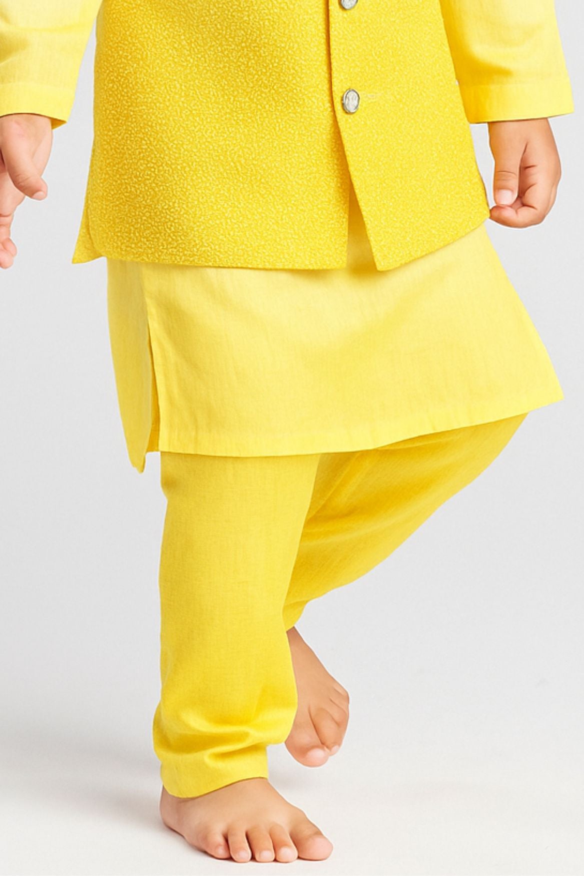 Yellow Ombre Kurta Set With Waist Coat For Boys