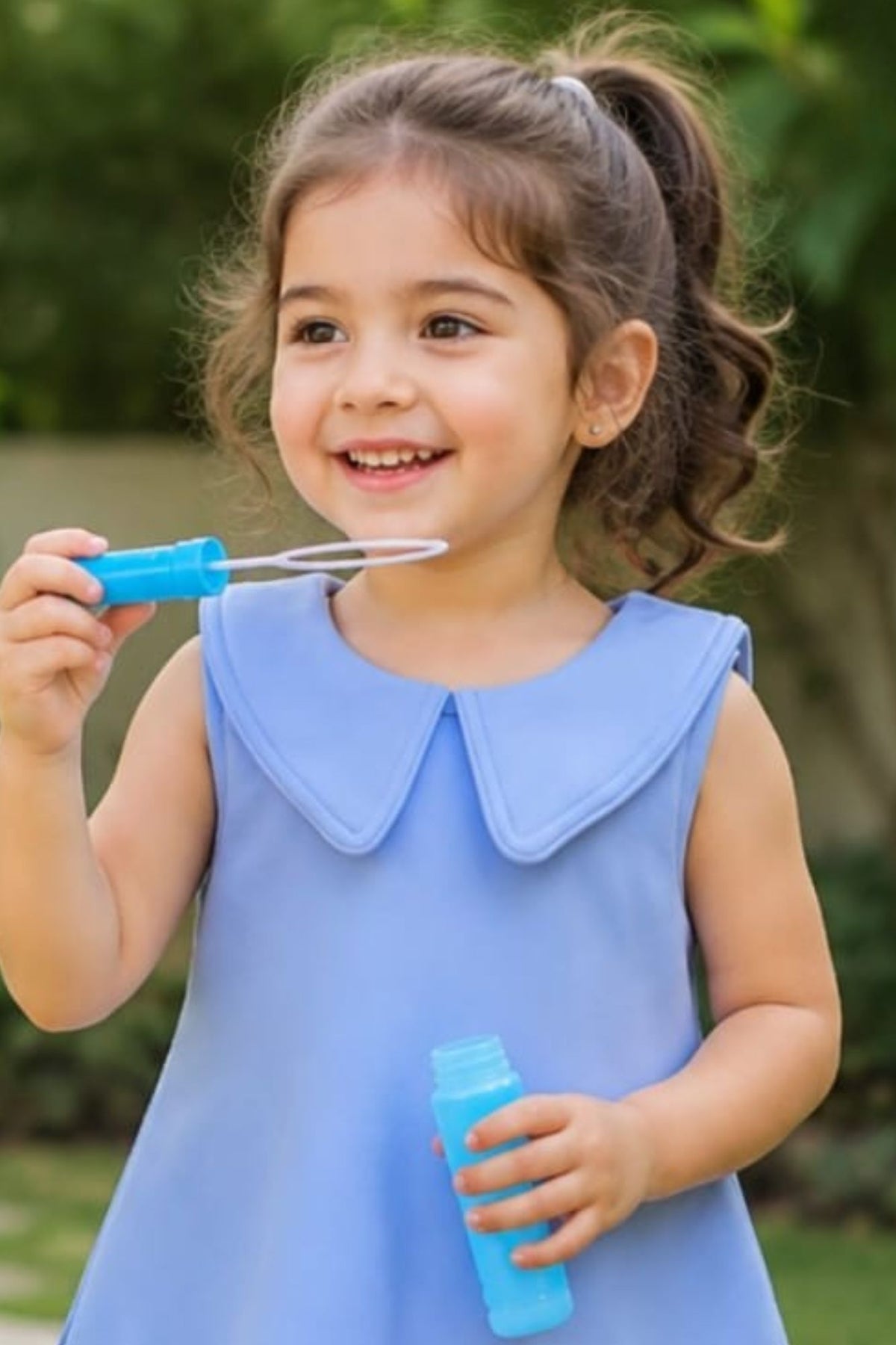 Girls Blue Heart Applique Party Frock
