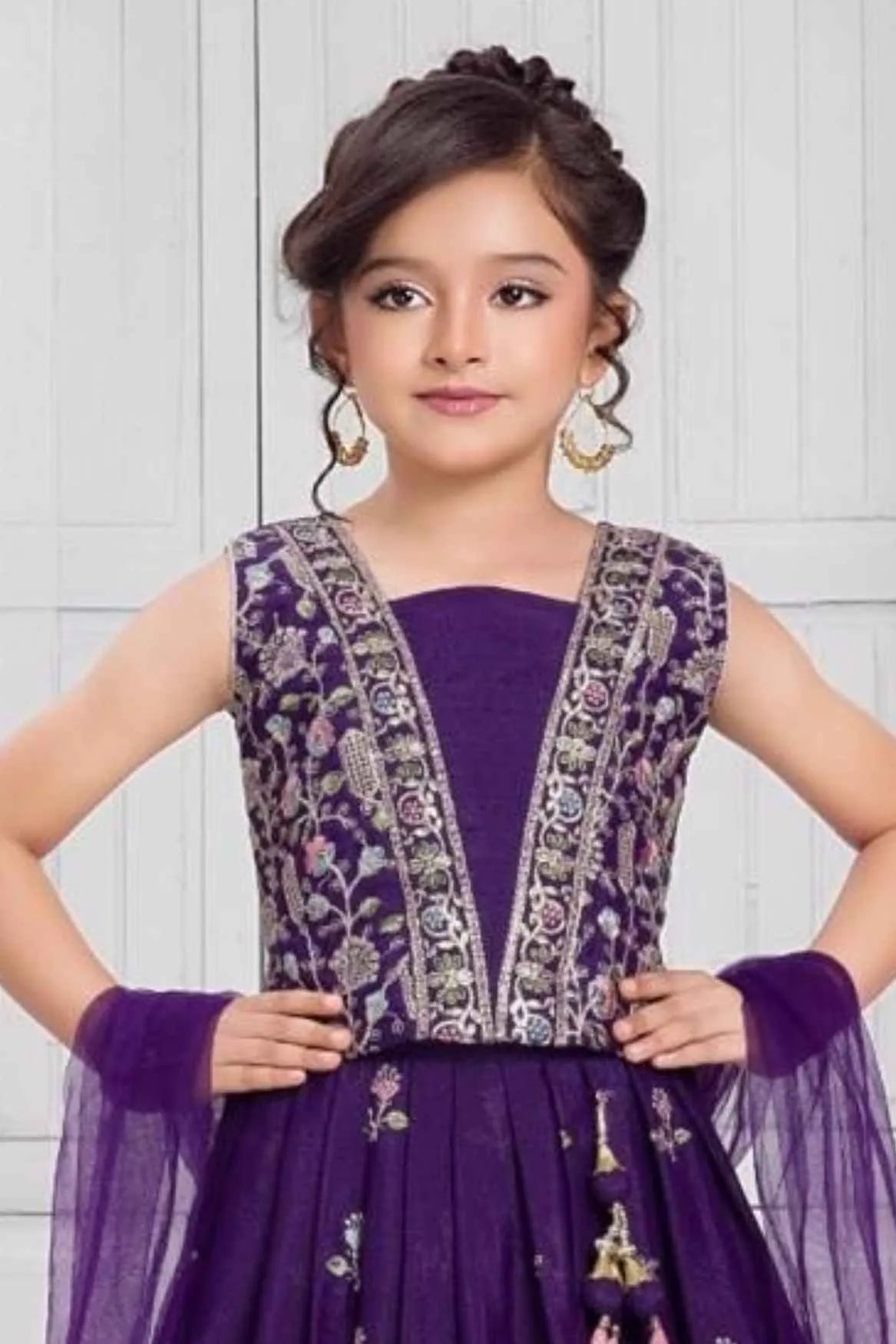 Purple Sequins Embroidered Lehenga Choli Set for Girls