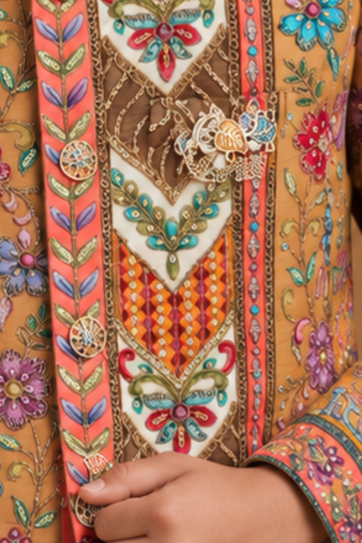Multicolor Sequin Embroidered Sherwani Set With Pants For Boys