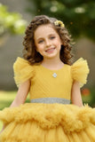 Yellow Ruffle Tailback Party Frock with Sparkle Belt For Girls