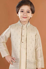 Fawn Sherwani Set With Sequin Embroidery For Boys