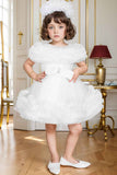 White Frock With Ruffled And Bow Embellished For girls