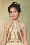 Girls Cream Sequin Halter Crop Top with Palazzo Set