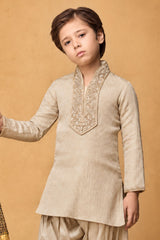 Boys Beige Zari Embroidered Kurta Dhoti Set