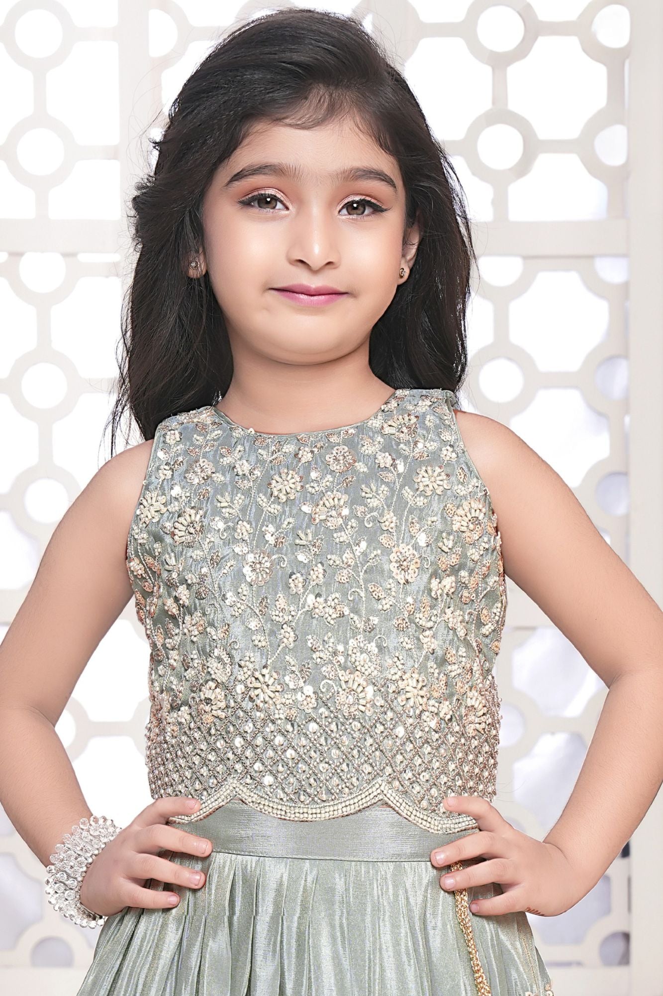Light Grey Heavy Embroidered Lehenga Choli For Girls