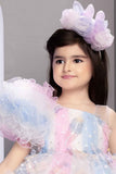 Multicolor Sequin Frock With Ruffled Asymmetric Sleeves For Girls