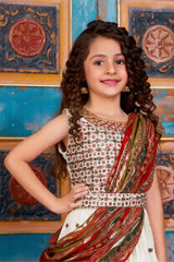White Embroidered Lehenga Choli with Multicolor Floral Motifs For Girls