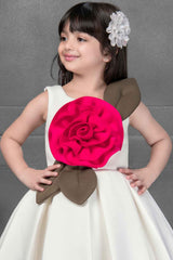 Elegant White Frock With Floral Embellished For Girls