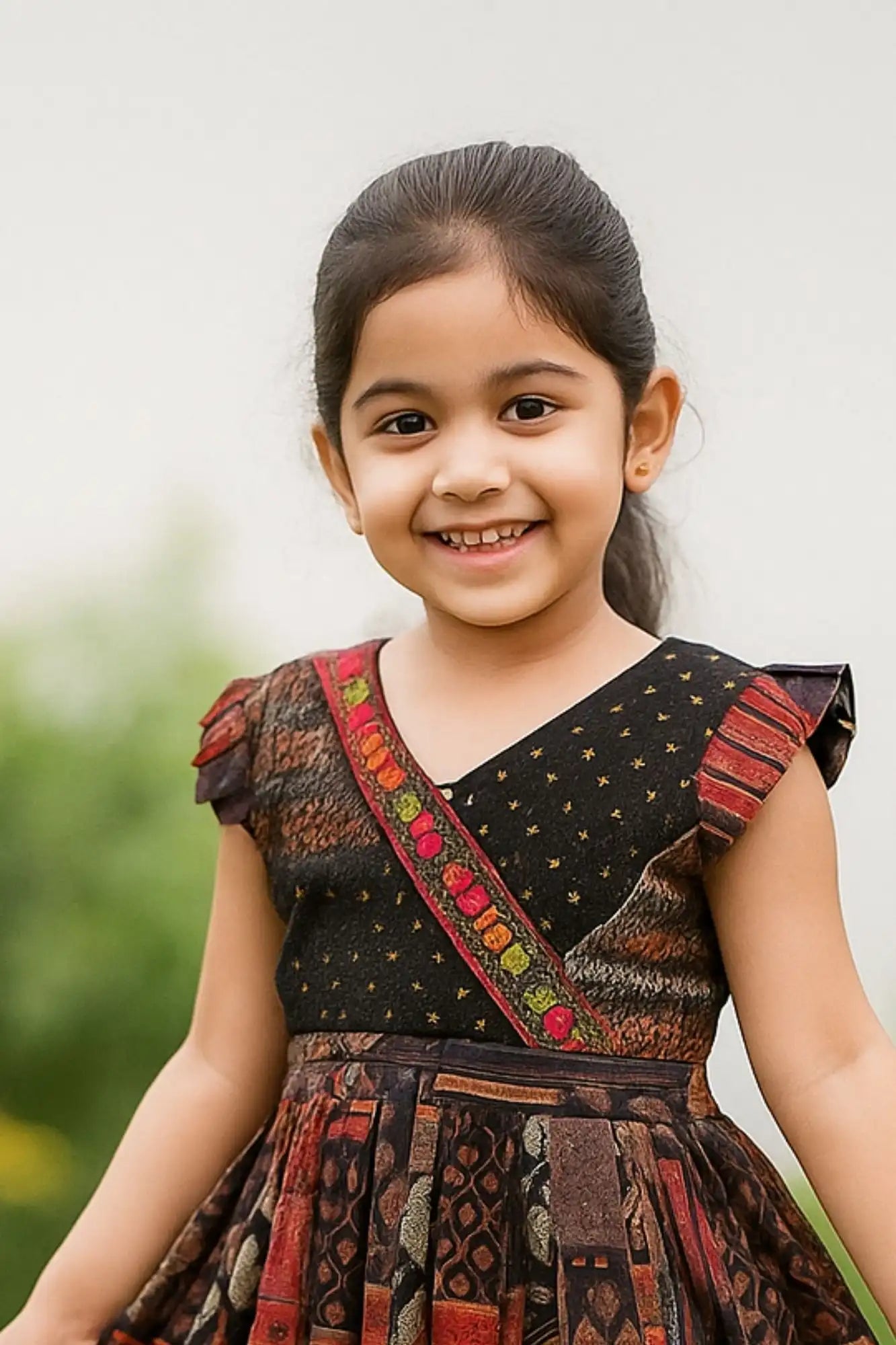 Casual Black Kalamkari-Inspired Fit And Flare Dress Lagorii Kids Casual Black Kalamkari-Inspired Fit And Flare Dress Lagorii Kids