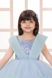 Blue Ruffle Party Frock with Sequins Embellishment For Girls