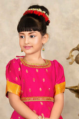 Pink And Orange Banarasi Silk Pattu Lehenga Choli Set For Girls