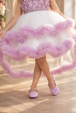 Onion Pink High-Low Party Wear Tulle Frock with Ruffle Layers For Girls