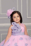 Pink Net Party Wear Frock Embellished With Grey Lace For Girls - Lagorii Kids