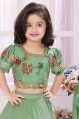 Pista Green Sequin and Embroidery Work Lehenga Choli Set For Girls