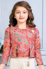 Stylish Rust Printed Top With Bottom Set For Girls