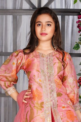 Pink Floral Kurti with Palazzo Pants For Girls