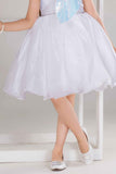 White Party Frock With Sequin Bow And 3D Flower Detail For Girls