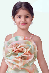 Trendy Green Floral Embellished And Printed Gown For Girls