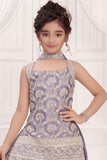 Lavender Sequins Embroidered Palazzo Set With Dupatta For Girls