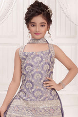 Lavender Sequins Embroidered Palazzo Set With Dupatta For Girls