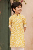 Tie And Dye Yellow Kurta Set For Boys