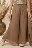 Mocha Brown Sequins And Bead Embroidered Top And Flared Palazzo Set For Girls