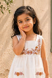 White Floral Embroidered Frock with Pockets