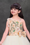 Peach Floral Embroidered One-Shoulder Party Wear Gown For Girls